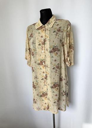 Винтажная блуза рубашка 90е полупрозрачная вискоза лён романтичная нежная цветочный принт короткий рукав розы