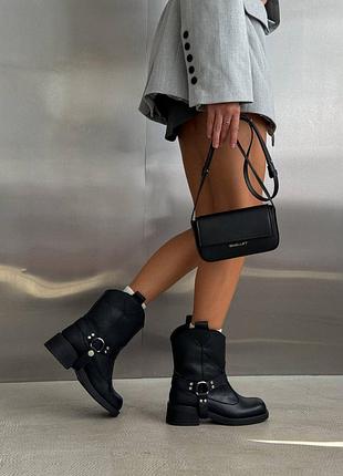 Ботинки женские черные / зимние ковбойские ботинки / ковбойские ботинки черного цвета зима