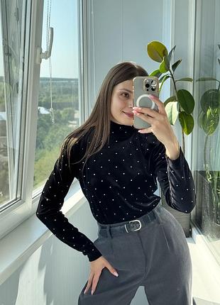 Шикарний чорний оксамитовий лонг топ зі стразами 1+1=3