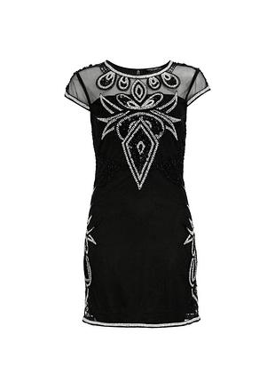 Чорна вечірня сукня з вишивкою пайєтками бісером новий рік фотосесія весілля коротка маленька чорна сукня м міні