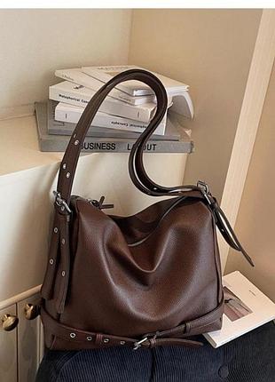 Шоколадная сумка с ремнем, женская темно-коричневая сумка на плечо