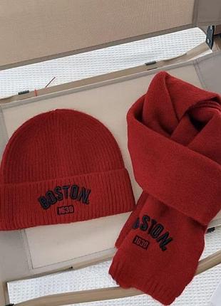 Комплект детский шапка и шарф boston цвет красный