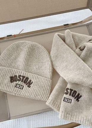 Комплект детский шапка и шарф boston цвет молочный