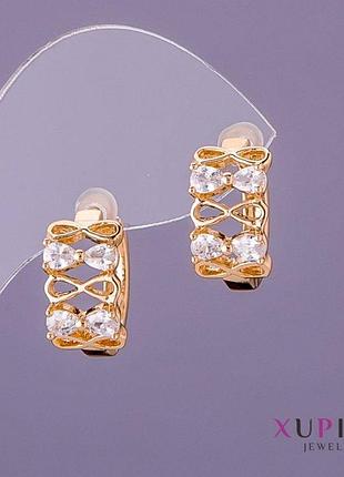 Серьги xuping белые камни d-9мм l-16мм цвет золото