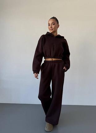 Жіночий теплий спортивний костюм з трьохнитки пеньє на флісі