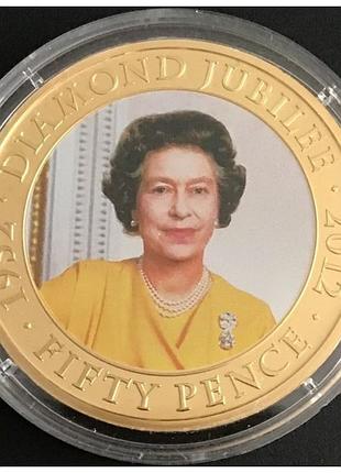 Гернсі 50 пенсів, 2012 60 років правління королеви єлизавети ii / в жовтій блузі, фото 1984 /