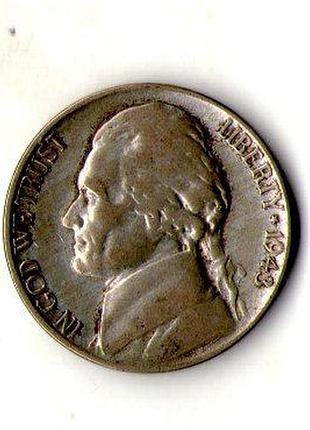Сша 5 центів, 1943 рік джефферсон нікель срібло мон.двір р №398