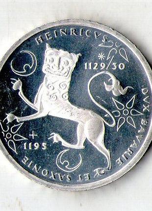 Германия  10 марок, 1995 800 лет со дня смерти генриха льва  серебро 15.5 гр. №1387