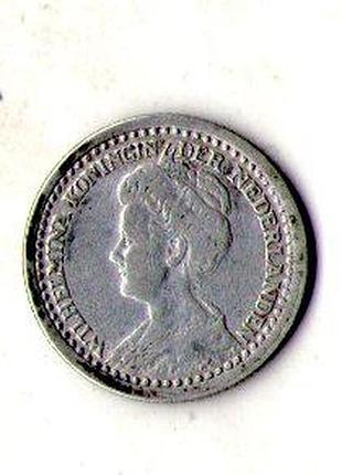 Нідерланди королева вільгельміна 10 центів 1918 рік срібло №2772