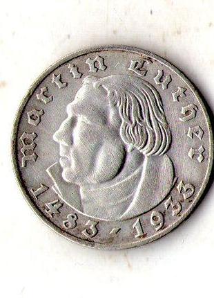 Німеччина - третій рейх 2 рейхсмарки, 1933 450 років від народження мартіна лютера срібло  №3397