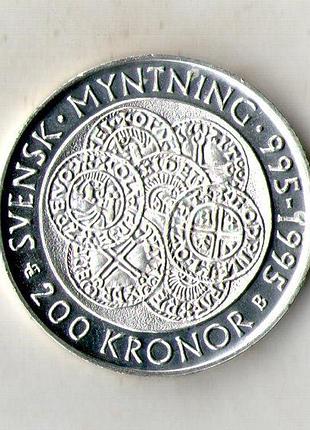 Швеція › король карл xvi густав 200 крон, 1995 1000-на річниця - монети швеції срібло 0.925, 27.03g, ø 36mm