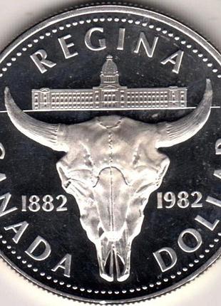 Канада королева єлизавета ii 1 долар, 1982 100-та річниця - місто реджайна срібло 0.500, 23.32g, ø 36mm