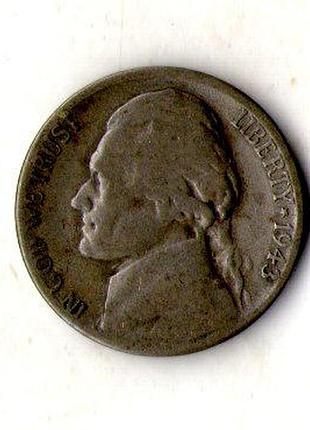 Сша 5 центів, 1943 рік джефферсон нікель срібло мон.двір s №444