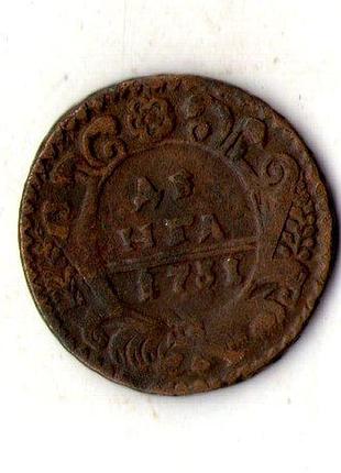 Російська імперія › імператриця єлизавета 1 деньга, 1731 рік мідь орігінал №2625