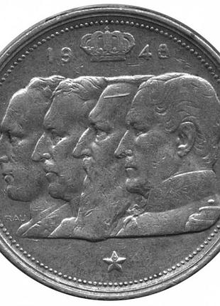 Бельгия › король бодуэн i 100 франков, 1948-1954 надпись на французском - 'belgique' серебро 18 гр. №1568