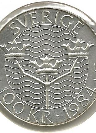 Швеція король карл xvi густав 100 крон, 1984 стокгольмська конференція срібло 0.925, 16g, №2489