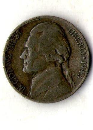 Сша 5 центів, 1944 рік джефферсон нікель срібло мон.двір s №363