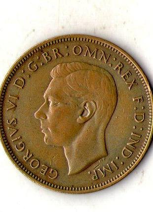 Велика британія › король георг vi 1 пенні, 1944 рік бронза, 9.45g, ø 30.8mm №2855
