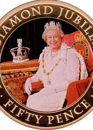 Джерсі 50 пенсів, 2011 60 років коронації королеви єлизавети ii /в сукні на троні/ б/н