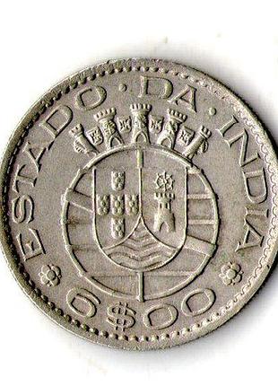 Індія - португальська 6 ескудо, 1959 мідно-нікелевий сплав, 14g, ø 31.2mm