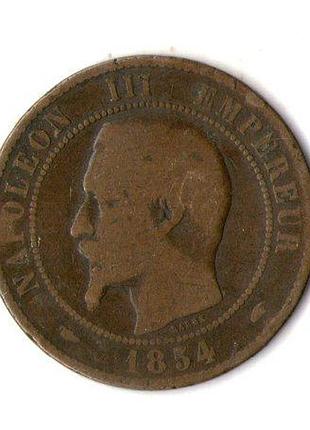 Франция 1927 император наполеон iii 10 сантимов, 1854 год бронза, 10g, ø 30.2mm no2180
