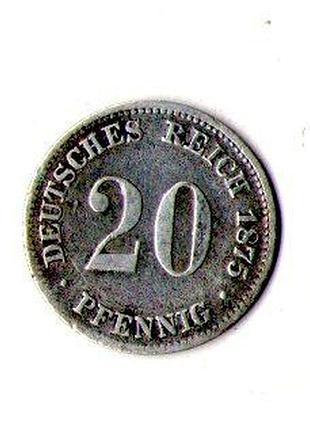 Німецька імперія 20 пфіногів, 1875 рік срібло no2121