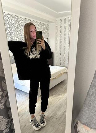 Світшот на легкому флісі з принтом bugs bunny, чорний подовжений світшот, лонгслів