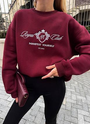 Теплый оверсайз свитшот цвета бургунди