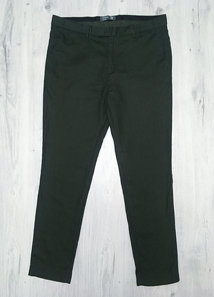Льняные брюки чиносы primark оливковые зелёные лён хлопок w36 l32
