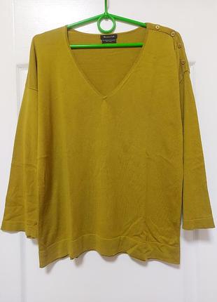 Лонгслив кофта тоненький свитер massimo dutti с декоративными пуговицами из смеси кашемира хлопка шелка