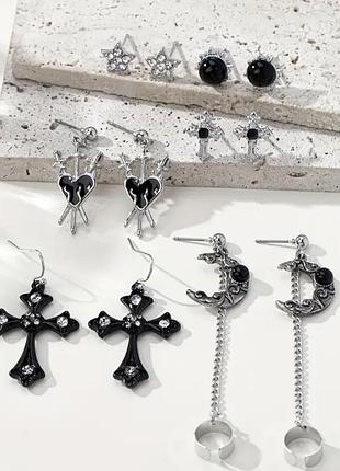 Сет сережки 6 пар готика грандж рок панк ціна за сет