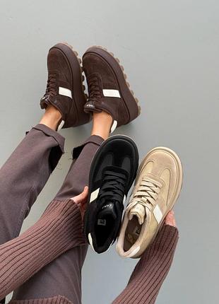 Кроссовки кеды на платформе замшевые кожаные черные коричневые шоколадные бежевые 11130 11131 11132