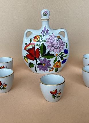 Набір для напоїв штоф і 5 чарок! ручний розпис! kolocsa! угорщина!