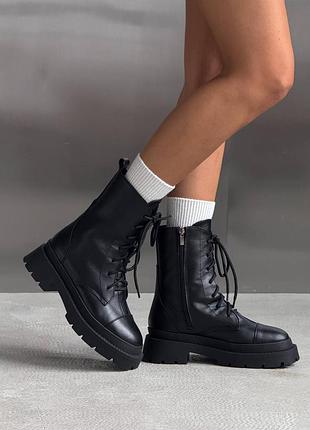 Чорні зимові черевики на шнурівці шкіра