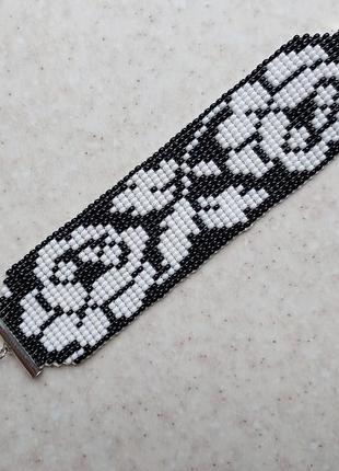 Браслет з квітковим візерунком чорний браслет в українському стилі прикраси ручної роботи аксесуари браслети на подарунок