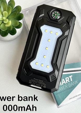 Повербанк на сонячній батареї 10000 mah. портативна батарея з led-ліхтариком і компасом