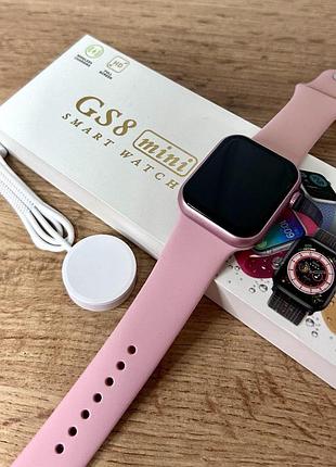Умные смарт часы smart watch gs 8 mini bluetooth с шагомером пульсометром тонометром украинский язык розовый