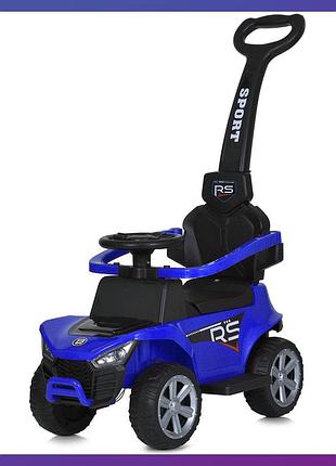 Дитяча каталка-толокар електромобіль bambi m 5764 з батьківською ручкою 2 в 1 синій