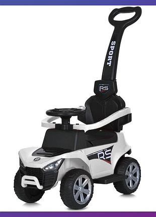 Дитяча каталка-толокар bambi m 5764 з батьківською ручкою 2 в 1 білий