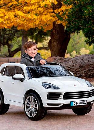 Дитячий електромобіль на акумуляторі porsche cayenne з пультом радіокерування для дітей 3-8 років білий