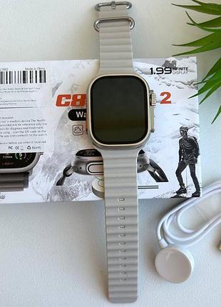 Розумний смарт-годинник smart watch c800 ultra 2 bluetooth крокоміром пульсометром тонометром лічильник калорій сірий