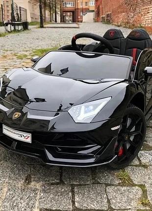 Дитячий електромобіль двомісний на акумуляторі lamborghini m 6026 з пультом р/у для дітей 3-8 років чорний