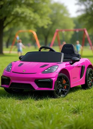 Дитячий електромобіль акумуляторний porsche spyder m 6055 з пультом радіокерування для дітей 3-8 років рожевий