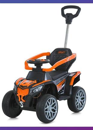Детская каталка-толокар электромобиль bambi m 6126 с родительской ручкой 2 в 1 оранжевый