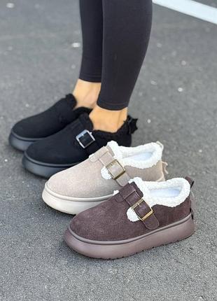 Лофери черевики уггі автоледі зимові замшеві з хутром чорні бежеві коричневі | шоколадні жіночі на платформі зима демі