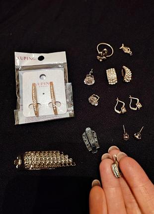 Украшения , серьги мед золото , застёжка стразы , сережки  пуссеты , ромбы бижутерия