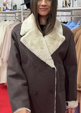 Дублянка жіноча дизайнерська коротка демісезонна дизайнерська, двобортна, шоколадна