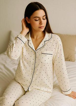 Піжама з ніжного бавовняного мусліну з мінімалістичним принтом у дрібний горох