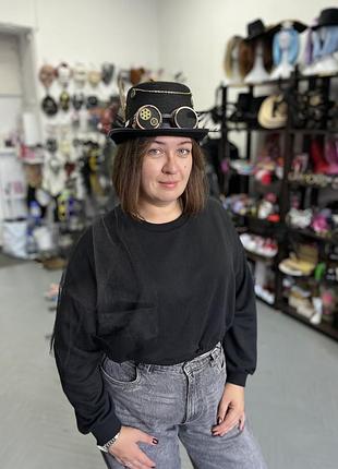 Шляпа стимпанк, с очками, пером и фатой