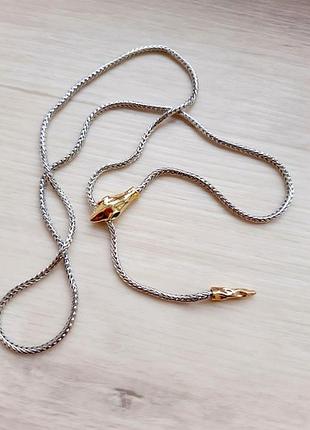 Подвеска галстук, чокер, змея, медсталь, позолота, родий